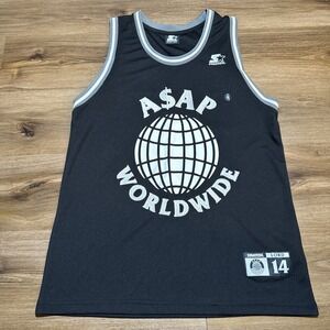 ASAP Rocky Official ASAP Mob Worldwide Black Basketball Starter‎ Jersey MEDIUM